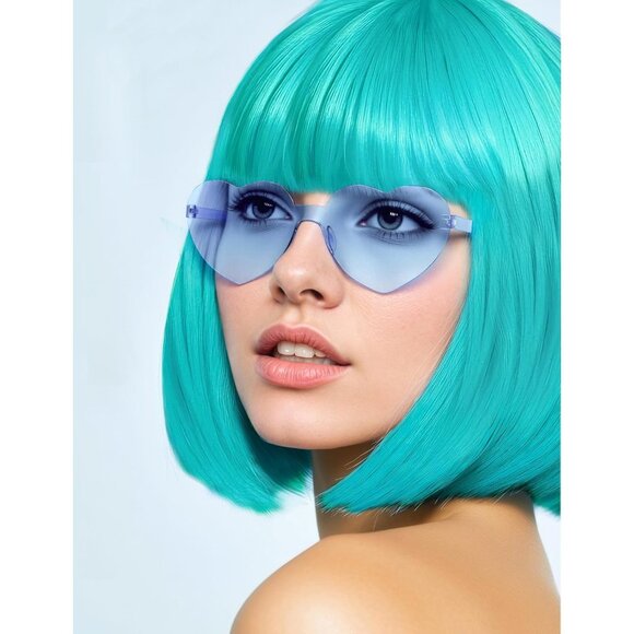 Women's Turquoise 12 Inch Costume Cosplay Party Short Bob Wigs And Sunglass - Picture 3 of 7